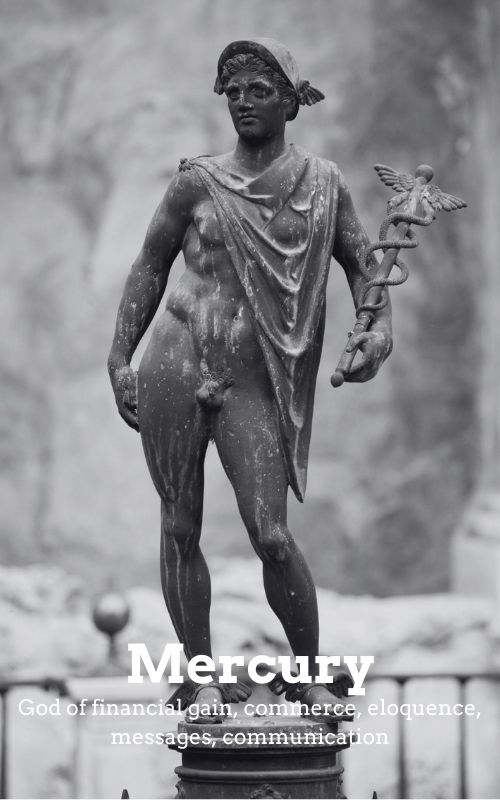 Statue of Mercury, Roman god of communication and intellect – representing the ruling planet of the Gemini zodiac sign