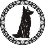 dog silhouette in Chinese pattern frame