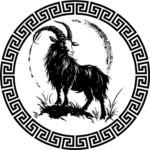 goat silhouette in Chinese pattern frame