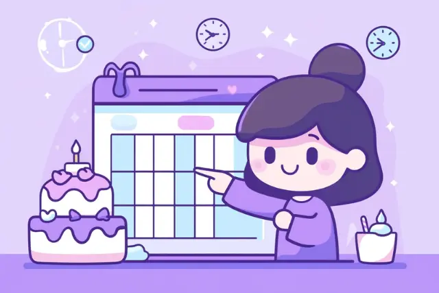 kid and calendar, purple theme,