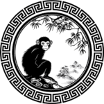 monkey silhouette in Chinese pattern frame