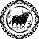 Ox silhouette in Chinese pattern Frame