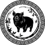 pig silhouette in Chinese pattern frame