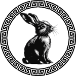 rabbit silhouette in Chinese pattern frame