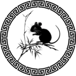 Rat silhouette in Chinese pattern frame