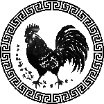 rooster silhouette in Chinese pattern frame