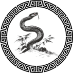 snake silhouette in Chinese pattern frame