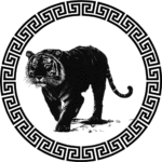 tiger silhouette in Chinese pattern frame