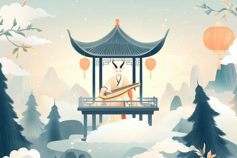 goat zodiac, playing guzheng