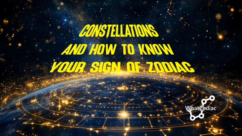 Constellations and how to know your sign of zodiac — glowing golden zodiac circle over Earth and universe background, symbolizing astrology and constellations.