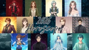 Anime-style 2026 horoscope feature image showing all 12 zodiac characters together, each representing their zodiac sign. Ideal for 2026 horoscope predictions, zodiac personality insights, and astrology forecast guidance for the upcoming year.