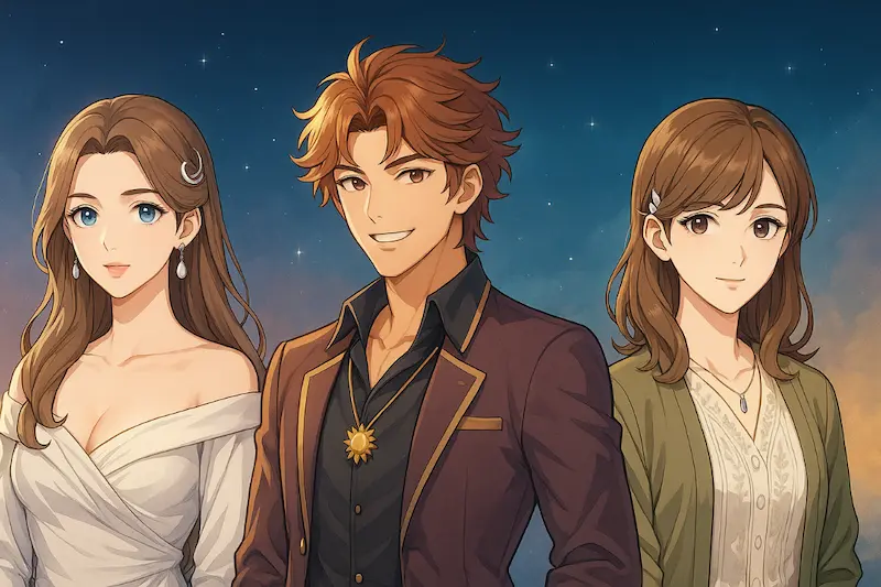 Anime-style illustration of Cancer, Leo, and Virgo zodiac characters standing together, symbolizing their unique personalities. Used for 2026 horoscope predictions and astrology insights, representing emotional intuition, confident leadership, and thoughtful grounding energy