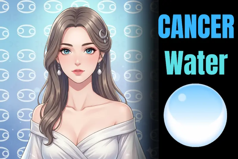 Anime-style illustration of the Cancer zodiac sign, featuring a gentle water-element character with soft blue tones. Ideal for 2026 horoscope predictions and astrology guidance, symbolizing Cancer’s emotional depth, intuition, sensitivity, and nurturing energy