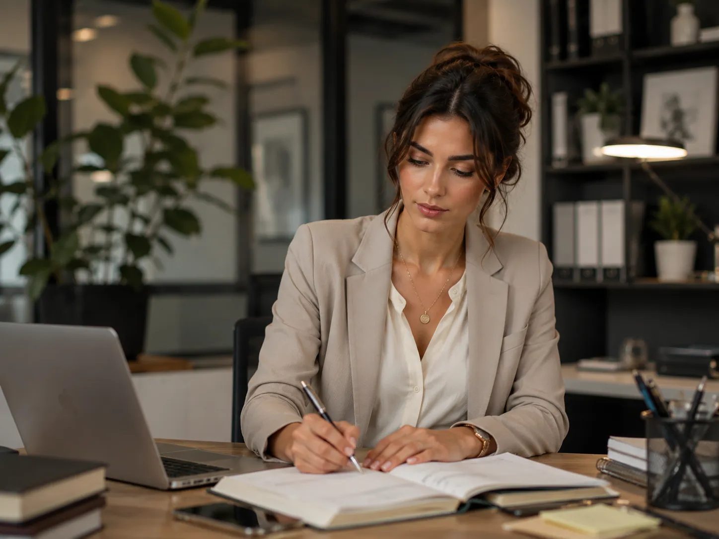 Successful Virgo woman focused on her professional goals