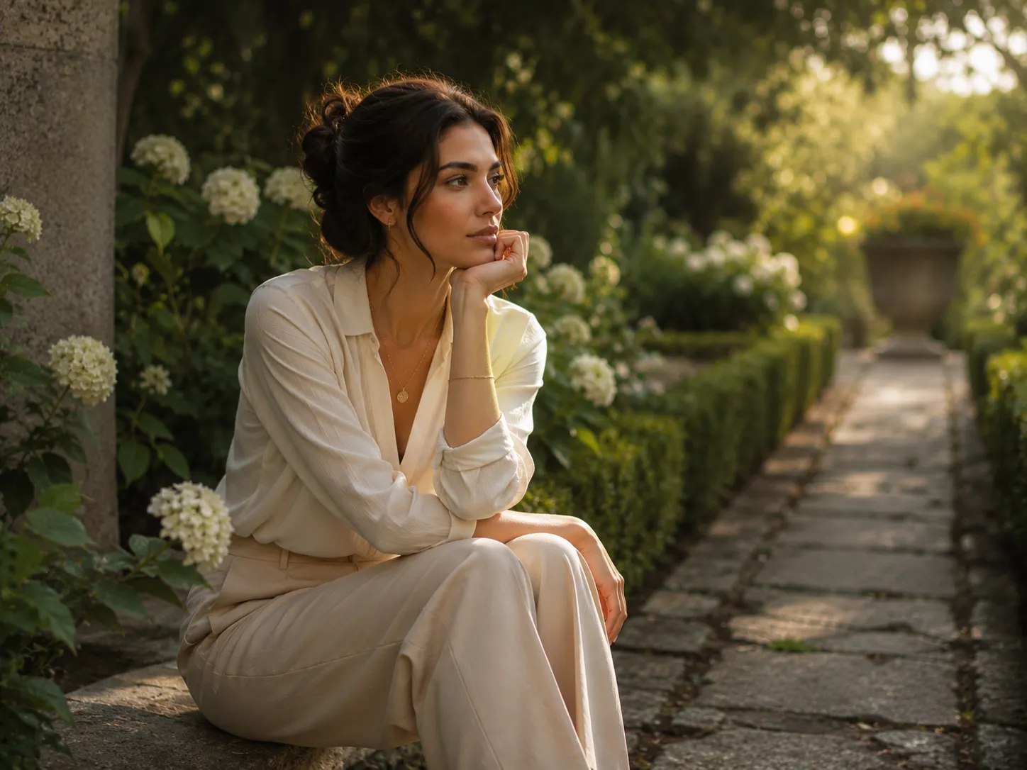 Virgo woman reflecting quietly in a peaceful natural setting